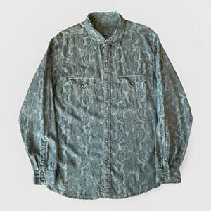 Ryan Michael Silk Pearl Snap Shirt XL Green Paisley Western Button Up Cowboy